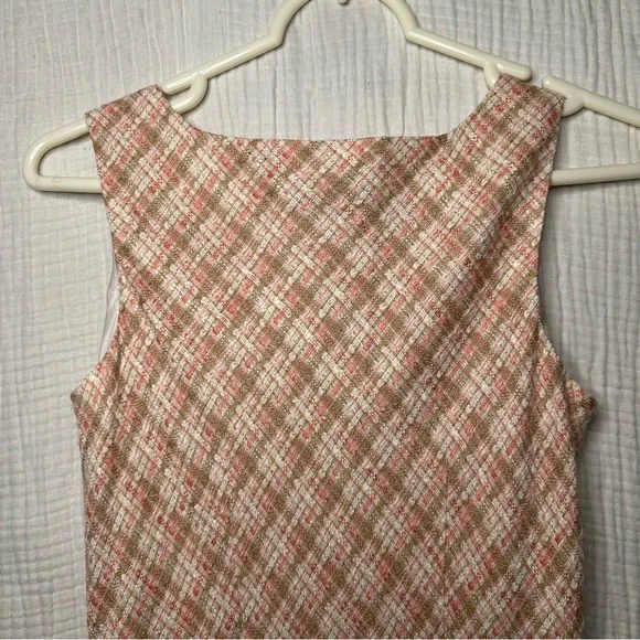 Pink Tweed Vintage Sleeveless Pleated Flounce Dress-4-Professional Prep Business - Picture 6 of 12